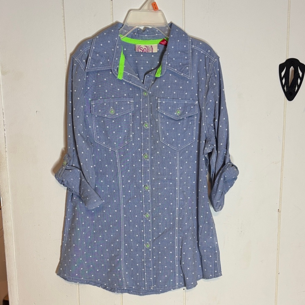 205 - SO Denim Blue Shirt with White Dots - Juniors
